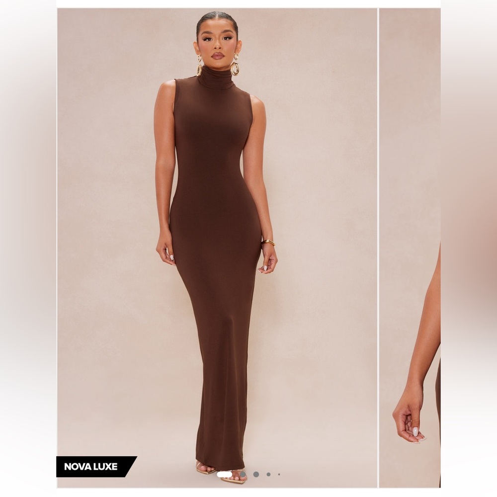 Fashion Nova Brown Turtleneck Maxi Dress